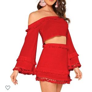 Fringe tassel skirt in red